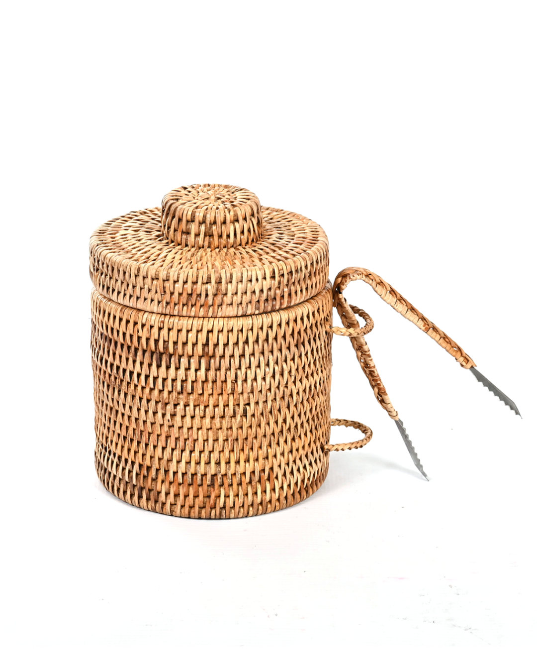 Rattan Ice Bucket with Tongs