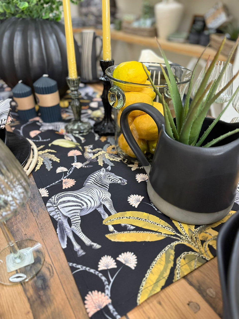 Mziki Mischief Black Table Runner