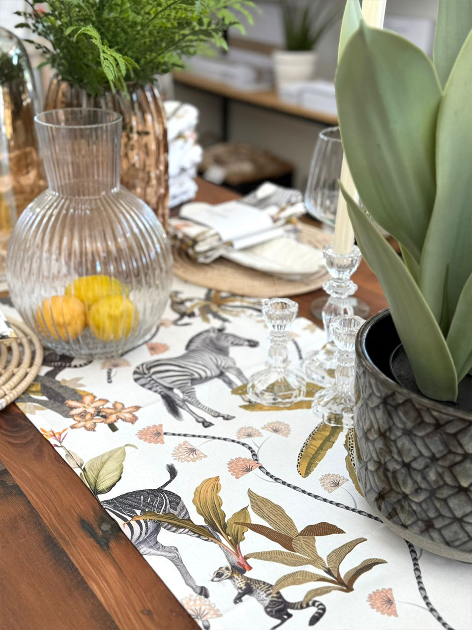 Mziki Mischief White Table Runner