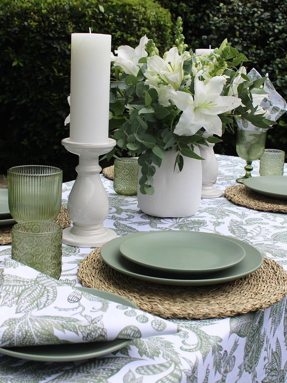 Green Batik Table Cloth 8-10 Seater