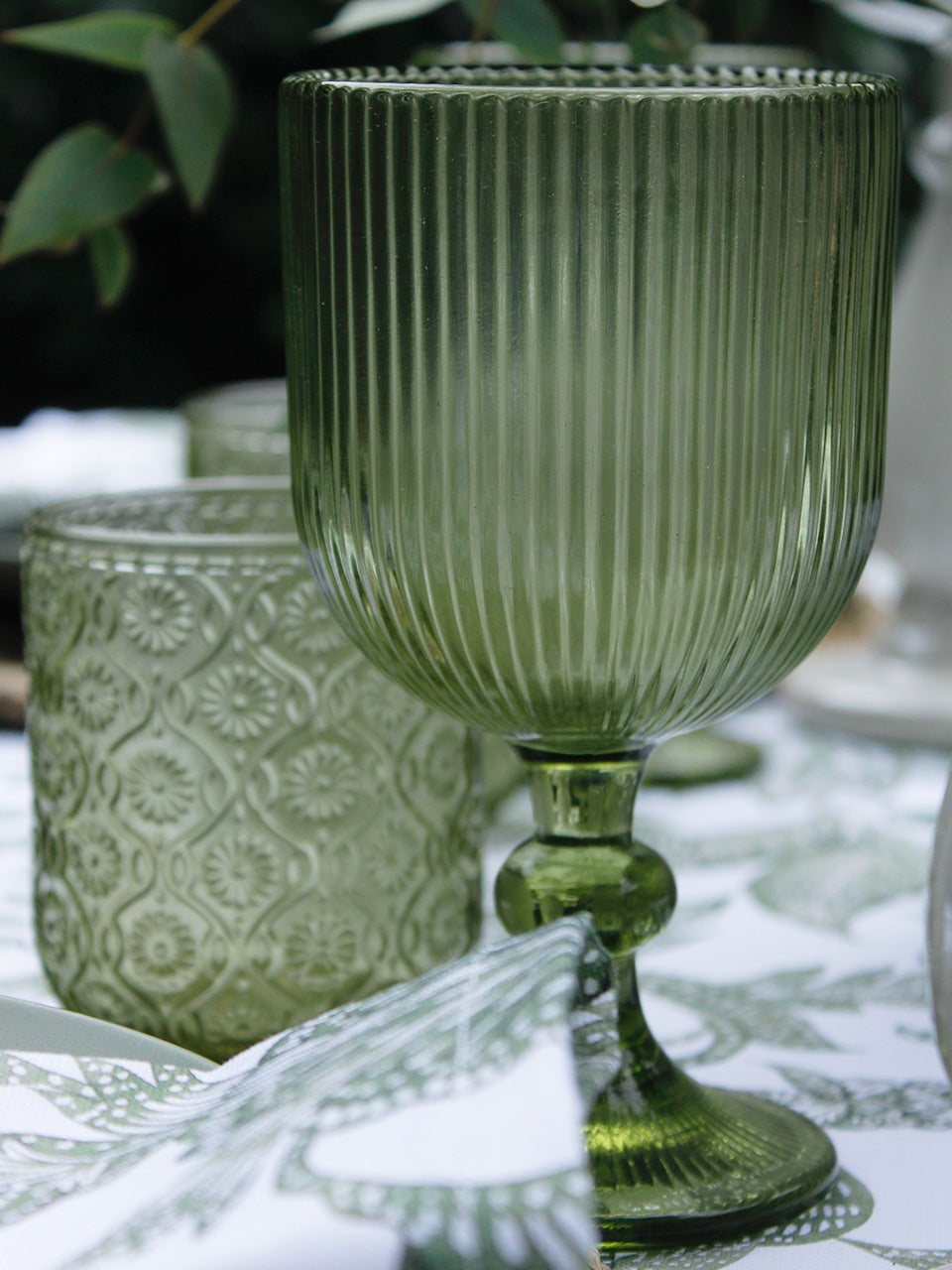 Green Tumbler & Wine Glass Set of 6