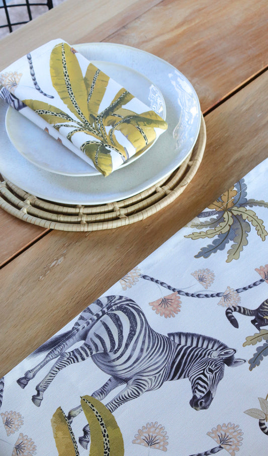 Mziki Mischief White Table Runner