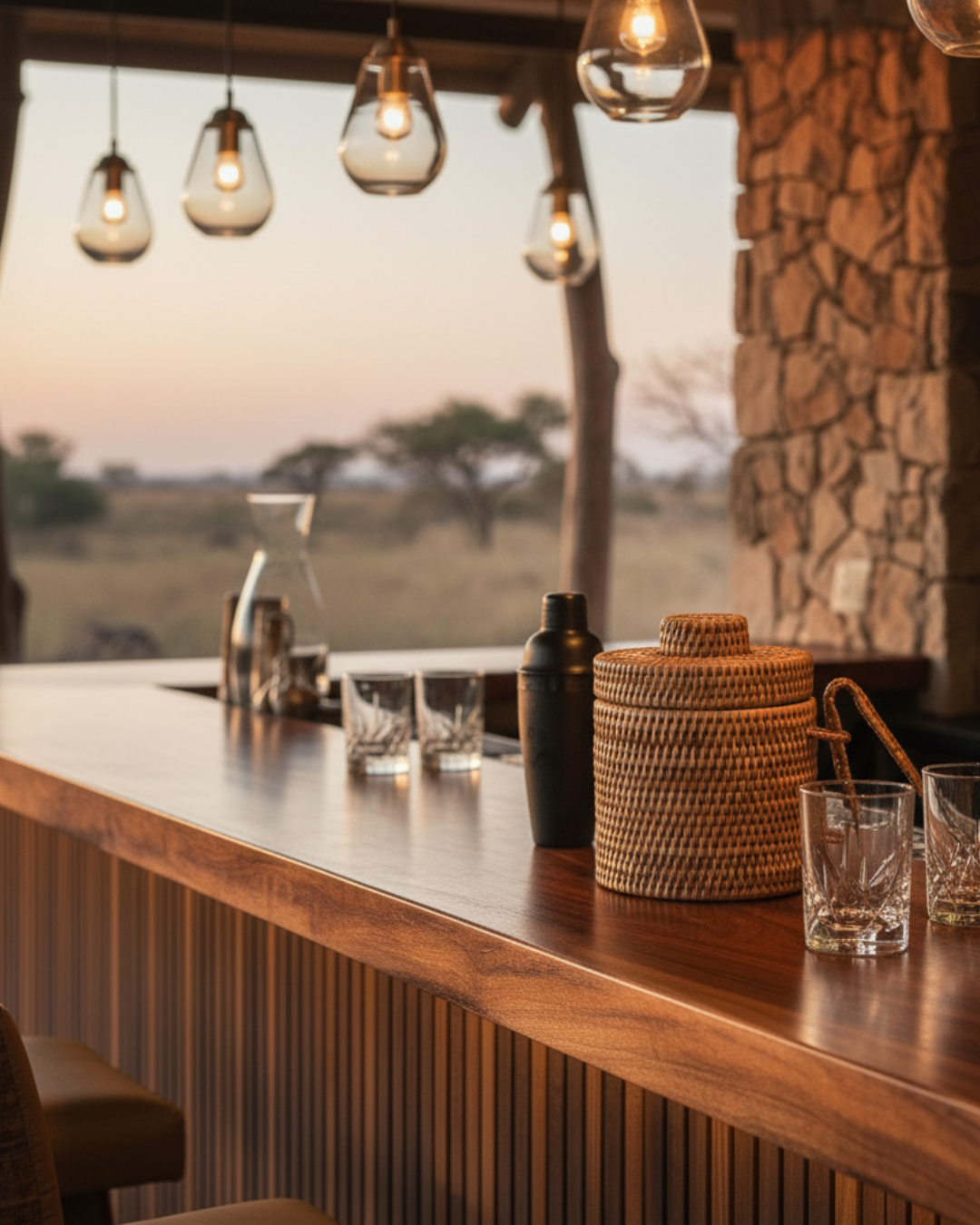 Rattan Ice Bucket with Tongs