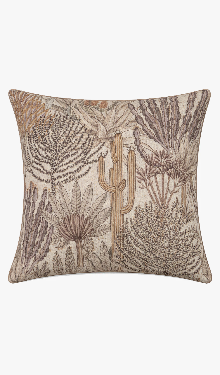 Euphorbia Forest Khaki on Linen Cushion Cover
